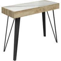 Vinita Sintered Stone Ceramic Console Table In White And Oak
