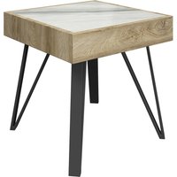 Vinita Sintered Stone Ceramic Side Table In White And Oak