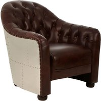 Viroqua Genuine Leather Classic Bedroom Chair In Brown