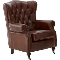 Viroqua Genuine Leather Scroll Armchair In Brown