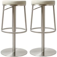 Visalia Light Grey PU Leather Bar Stools With Steel Base In Pair