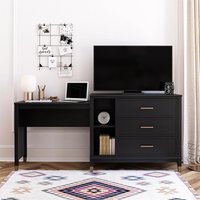 Waller 3 In 1 Wooden TV Stand With 3 Drawers In Black