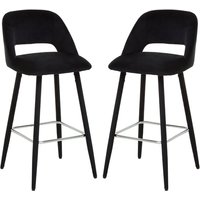 Warns Black Velvet Bar Chairs With Silver Footrest In A Pair