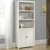 Saginaw Wooden Bookcase With 2 Doors In Soft White And Lintel Oak
