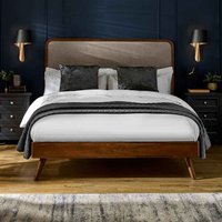Westoria Wooden Double Bed with Chenille Headboard in Brown