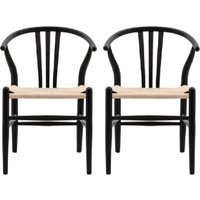 Whiten Black Wooden Dining Chairs In Pair