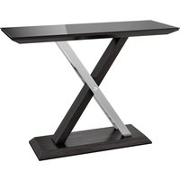 Xenia Black Glass Console Table In Grey Walnut
