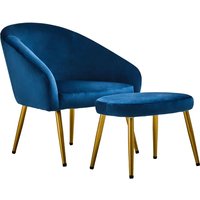 York Velvet Armchair Chair And Footstool In Midnight Blue