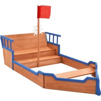 Yucaipa Wooden Pirate Ship Sandbox In Natural And Blue