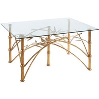 Zaria Glass Top Coffee Table With Gold Bamboo Design Frame