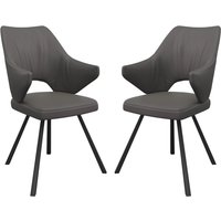 Zebulon Grey Leather Dining Chairs In Pair