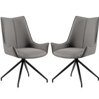 Zurich Grey PU Leather Dining Chairs With Black Legs In Pair