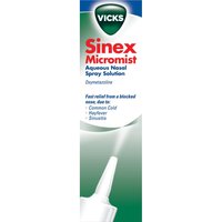 Click to view product details and reviews for Vicks Sinex Micromist Aquaeous Nasal Spray Solution 15ml. Click to view product details and reviews for Vicks Sinex Micromist Aquaeous Nasal Spray Solution 15ml.