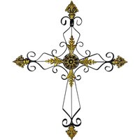 Wandkreuz groß Schmiedeeisen Schwarz Gold Wand-Kruzifix Kreuz Antik-Stil 60cm Wandkreuz groß Schmiedeeisen Schwarz Gold Wand-Kruzifix Kreuz Antik-Stil 60cm