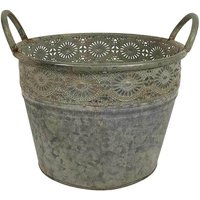 Zinkeimer Blumentopf mit Griffen Pflanztopf Blumenkübel Vintage Landhaus 19 cm Zinkeimer Blumentopf mit Griffen Pflanztopf Blumenkübel Vintage Landhaus 19 cm