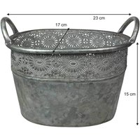 Zink Blumentopf Oval mit Griffen Vintage-Stil Pflanztopf Landhausstil Grau S 23 cm Zink Blumentopf Oval mit Griffen Vintage-Stil Pflanztopf Landhausstil Grau S 23 cm