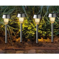 Solar Gartenleuchte 4 Stück Edelstahl LED Solarlampe Beleuchtung Warmweiß 24cm Solar Gartenleuchte 4 Stück Edelstahl LED Solarlampe Beleuchtung Warmweiß 24cm
