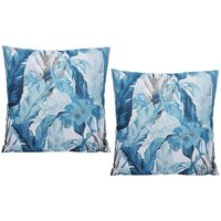 Outdoor Kissen Palmblatt 2 Stück Wasserabweisend Palme Blau Weiß Tropisch 45x45cm Outdoor Kissen Palmblatt 2 Stück Wasserabweisend Palme Blau Weiß Tropisch 45x45cm
