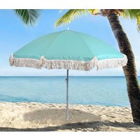 Sonnenschirm BALI Türkis mit Fransen UV Schutz Knickbar Erdspieß Ø 160cm Sonnenschirm BALI Türkis mit Fransen UV Schutz Knickbar Erdspieß Ø 160cm