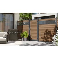 SYSTEM NEO PLATINUM Tor-Set in Teak Braun Höhe 1800mm DIN links Klinke Montageprofil zum Aufdübeln Anthrazit SYSTEM NEO PLATINUM Tor-Set in Teak Braun Höhe 1800mm DIN links Klinke Montageprofil zum Aufdübeln Anthrazit