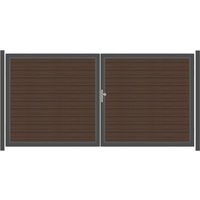 SYSTEM WPC PLATINUM Doppeltor-Set in Braun Breite 3600mm Höhe 1800mm Manuell betrieben Klinke Links ohne zum Einbetonieren Silber SYSTEM WPC PLATINUM Doppeltor-Set in Braun Breite 3600mm Höhe 1800mm Manuell betrieben Klinke Links ohne zum Einbetonieren Silber