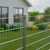 Doppelstabmattenzaun Komplettset 8/6/8 in FVZ, Verzinkt 10,0 m mit Abdeckleiste Aufdübeln – Bodenplatte ohne Eckpfosten 0,6 m Doppelstabmattenzaun Komplettset 8/6/8 in FVZ, Verzinkt 10,0 m mit Abdeckleiste Aufdübeln – Bodenplatte ohne Eckpfosten 0,6 m