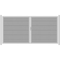 SYSTEM WPC XL Doppeltor-Set in Grau Breite 3600mm Höhe 1800mm Manuell betrieben Klinke Links ohne zum Einbetonieren Silber SYSTEM WPC XL Doppeltor-Set in Grau Breite 3600mm Höhe 1800mm Manuell betrieben Klinke Links ohne zum Einbetonieren Silber