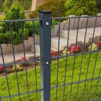 Doppelstabmattenzaun Komplettset 6/5/6 2m Matte in RAL 7016 10 m mit Abdeckleiste Aufdübeln 3 Eckpfosten ohne Gartentor 1,0 m Doppelstabmattenzaun Komplettset 6/5/6 2m Matte in RAL 7016 10 m mit Abdeckleiste Aufdübeln 3 Eckpfosten ohne Gartentor 1,0 m