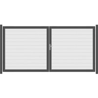 SYSTEM ALU PLUS Doppeltor-Set in Weiß Breite 3600mm Höhe 1800mm Links Klinke ohne zum Einbetonieren Manuell betrieben Silber SYSTEM ALU PLUS Doppeltor-Set in Weiß Breite 3600mm Höhe 1800mm Links Klinke ohne zum Einbetonieren Manuell betrieben Silber