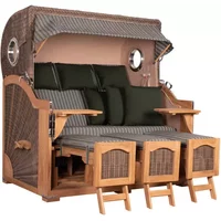 Strandkorb Amrum Grande XXL Teak Bullauge PE grey Dessin 504 Strandkorb Amrum Grande XXL Teak Bullauge PE grey Dessin 504