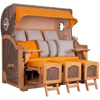 Strandkorb Amrum Grande XXL Teak Bullauge PE grey Dessin 586 Strandkorb Amrum Grande XXL Teak Bullauge PE grey Dessin 586