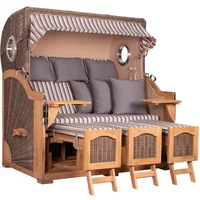 Strandkorb Amrum Grande XXL Teak Bullauge PE grey Dessin 545 Strandkorb Amrum Grande XXL Teak Bullauge PE grey Dessin 545