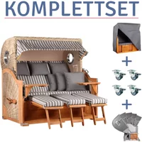 Strandkorb Norderney XXL Teak Bullauge PE shell Dessin 545-KOMPLETTSET Strandkorb Norderney XXL Teak Bullauge PE shell Dessin 545-KOMPLETTSET