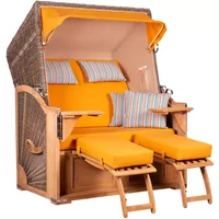 Strandkorb Spiekeroog Teak PE grey Dessin 586 Strandkorb Spiekeroog Teak PE grey Dessin 586