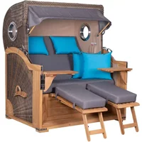 Strandkorb Norderney Teak Bullauge PE grey Dessin 592 Strandkorb Norderney Teak Bullauge PE grey Dessin 592