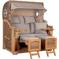 Strandkorb Amrum Grande Bullauge Teak PE Banana Dessin 501 Strandkorb Amrum Grande Bullauge Teak PE Banana Dessin 501