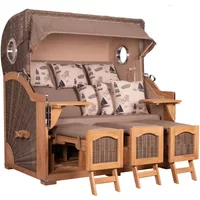 Strandkorb Amrum Grande XXL Teak Bullauge PE grey Dessin 540 Strandkorb Amrum Grande XXL Teak Bullauge PE grey Dessin 540