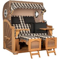 Strandkorb Amrum Grande Bullauge Teak PE Banana Dessin 505 Strandkorb Amrum Grande Bullauge Teak PE Banana Dessin 505