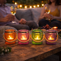 4 x Jute Handled Coloured Glass Lanterns