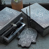 Click to view product details and reviews for Hamsa Incense Holder In Embossed Aluminium. Click to view product details and reviews for Hamsa Incense Holder In Embossed Aluminium.
