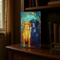 Stained Glass Retriever Dogs Lamp – Double Sided 21cm Decoration - Battery Operated