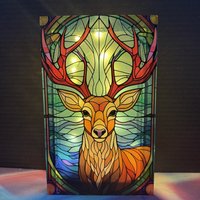 Stained Glass Stag Deer Lamp – Double Sided 21cm Decoration - Battery Operated