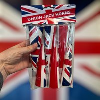 Click to view product details and reviews for Union Jack Party Horns 6 Pack. Click to view product details and reviews for Union Jack Party Horns 6 Pack.