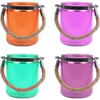 Click to view product details and reviews for 4 X Jute Handled Coloured Glass Lanterns. Click to view product details and reviews for 4 X Jute Handled Coloured Glass Lanterns.