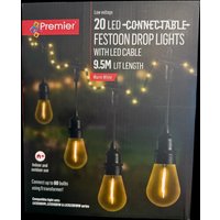 20 LED Connectable Festoon Drop Lights with Lit Cable Warm White – 9.5m