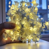 1.8M Warm White LED Star Garland Lights, Silver Wire Cluster, Mains Powered with Timer, Indoor Outdoor Use