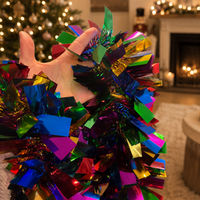 Festive 2m x 15cm Multicolour Chunky Rag Cut Christmas Tinsel Garland - Made in UK
