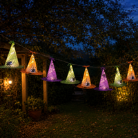 8 Battery Operated Witches Hat Halloween String Lights – 80 Warm White LEDs, Remote Control, Multi-Action, Indoor/Outdoor