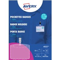 Badge Avery met clip 4822 60x90mm 25 stuks + 32 insteekkaarten