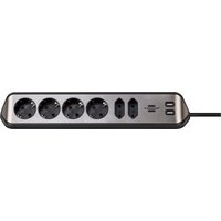 Stekkerdoos Brennenstuhl bureau Estilo 6vdig incl 2 USB 2m zw/zilver